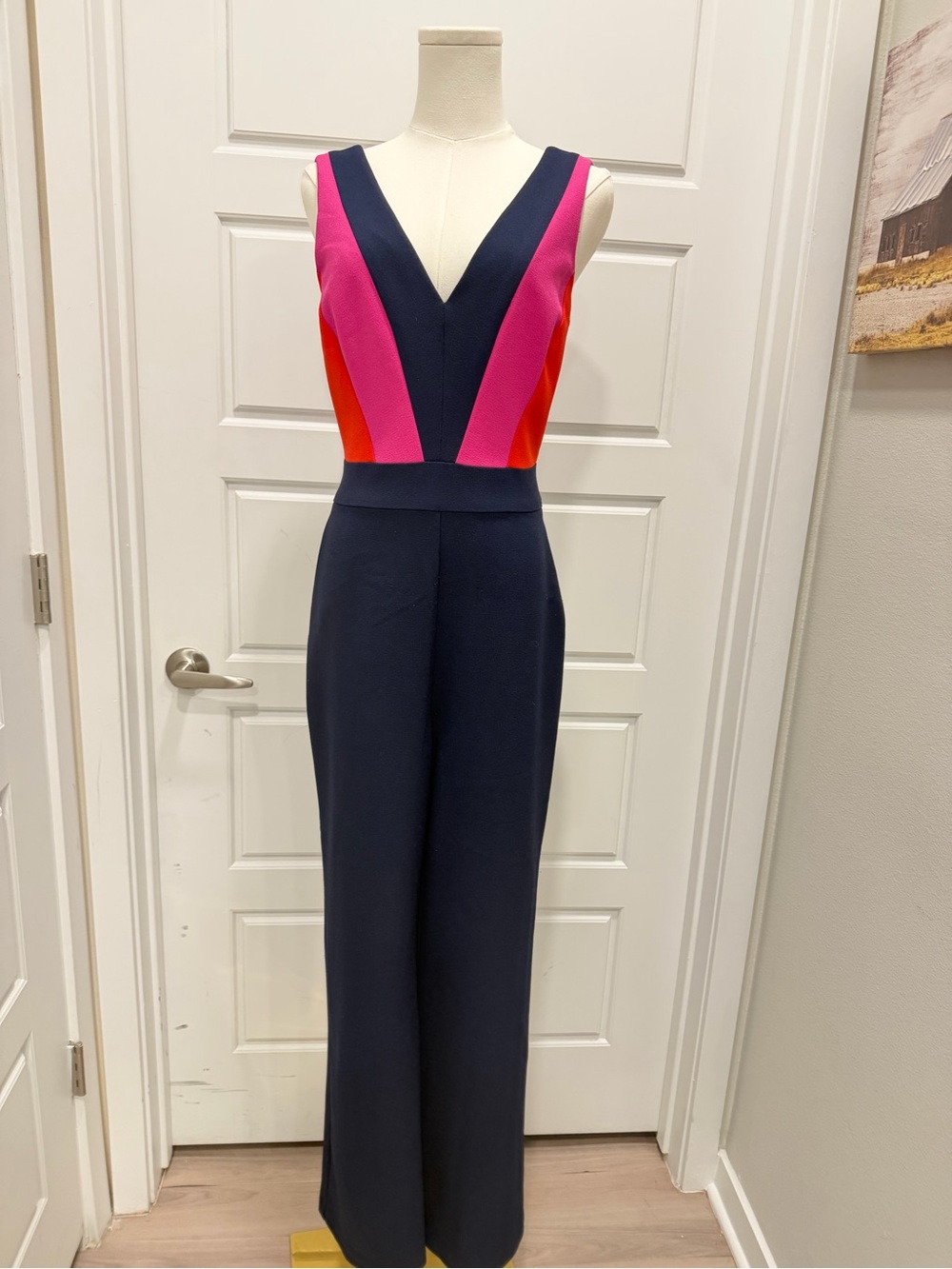 Vince Camuto Navy Wide-Leg Jumpsuit with Pink Colorblock Bodice - Picture 4 of 11
